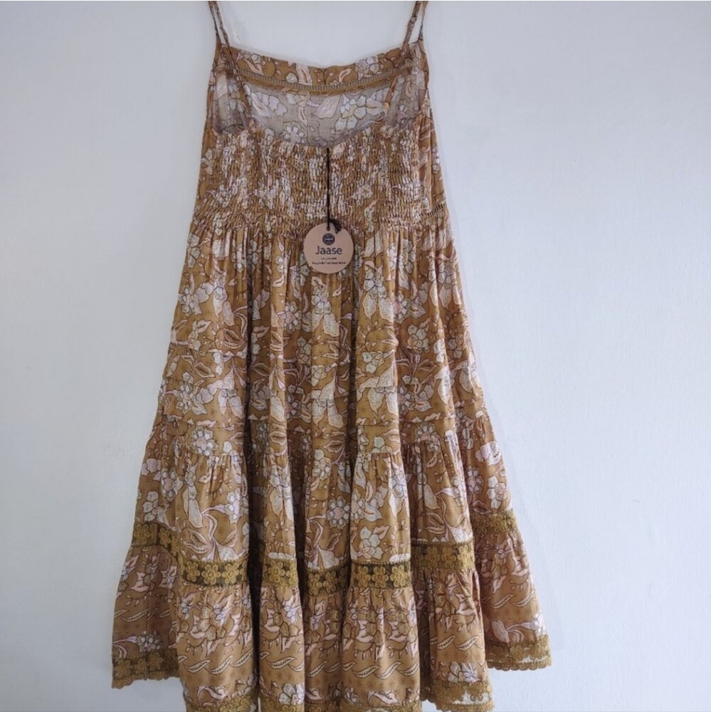 Jaase Boho Tiered Golden Yellow Tiered Mini Dress | NWT| Size Medium - Picture 6 of 11